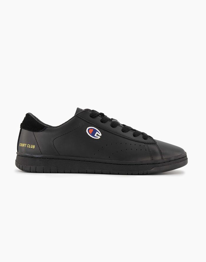 Champion Mens Sneakers NZ - Court Club Patch Logo Black ( 7489-PQZDW )